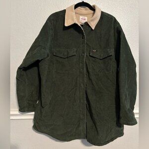 Wrangler Women’s Corduroy Sherpa Lined Field Jacket Shacket Green SZ XL